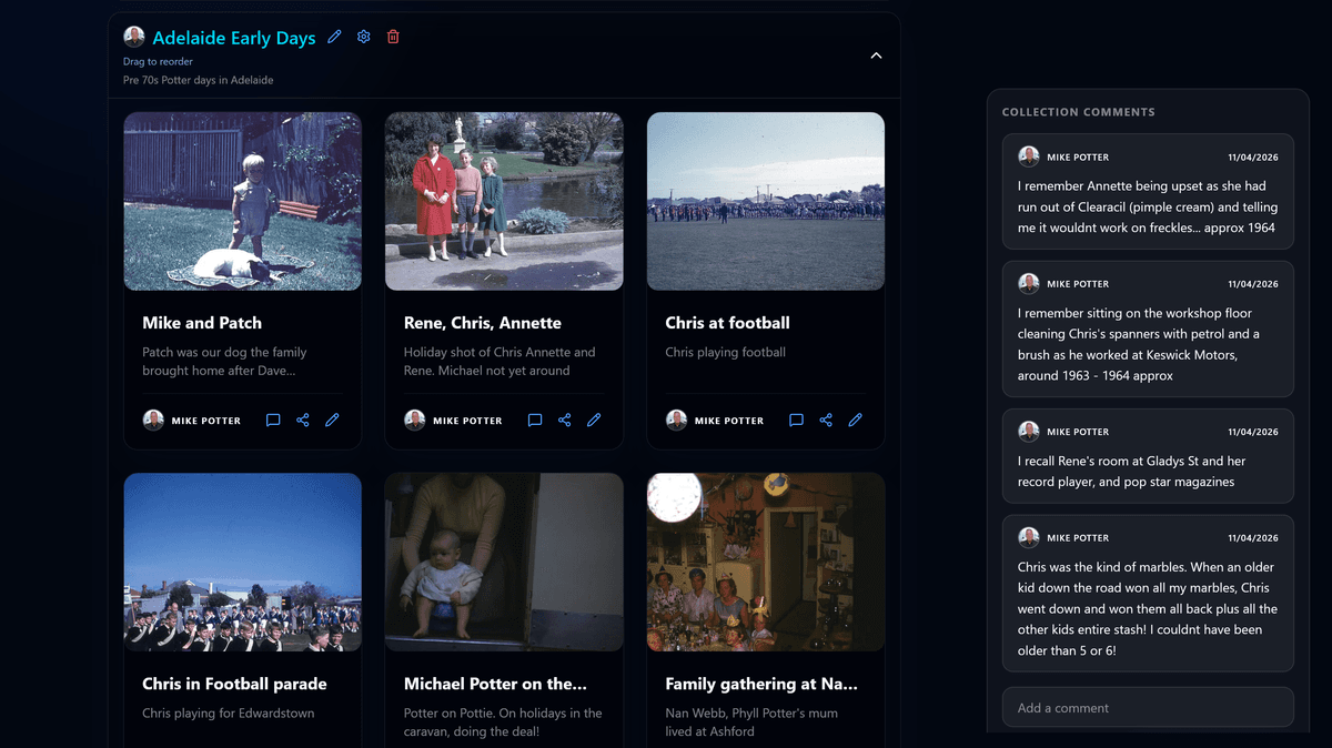 Family collection with memories and comments